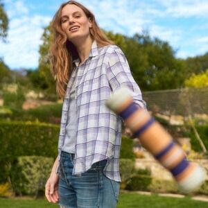 Frank & Eileen Eileen‎ Italian Linen Plaid Button Down Shirt Sz M